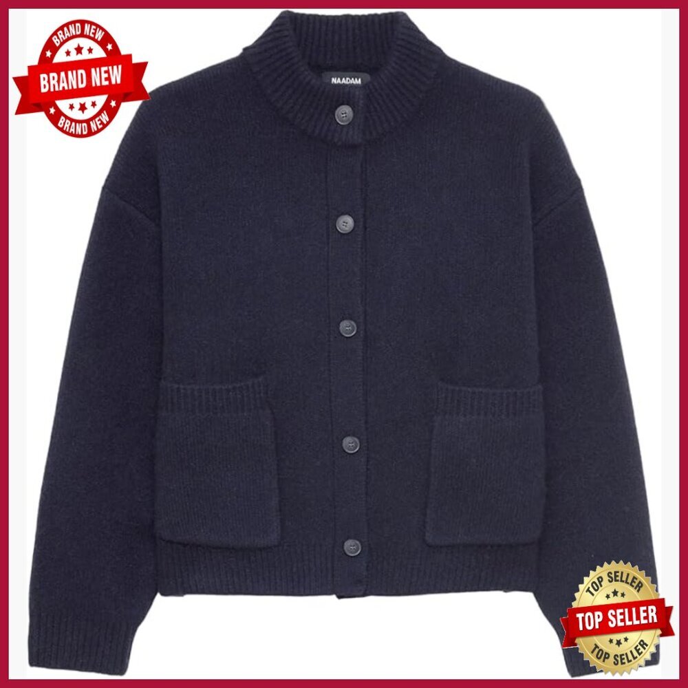 Oversized 100% Cashmere High Neck Cardigan, Heavyweight Button Up Sweater
